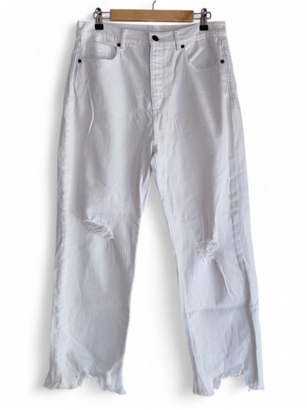 Loft The 90's High Waist Straight Leg Distressed White Ankle Jeans Size 8